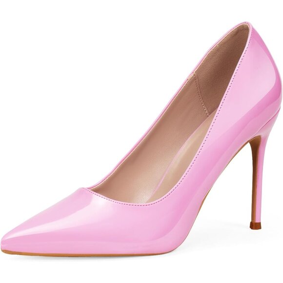 Women Pink Polyurethane (PU) Closed Pointed Toe Stiletto High Heel Shoes Pumps - Picture 1 of 8